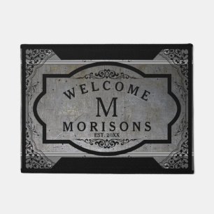 Masculine Metallic Grey With Touch Of Black Swirls Doormat