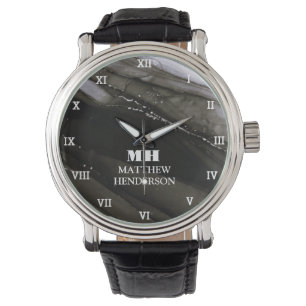 Masculine Modern Elegant Black Monogrammed Cool Watch