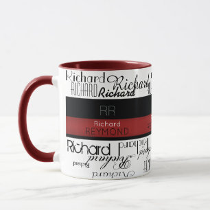 masculine modern typography name red/black mug