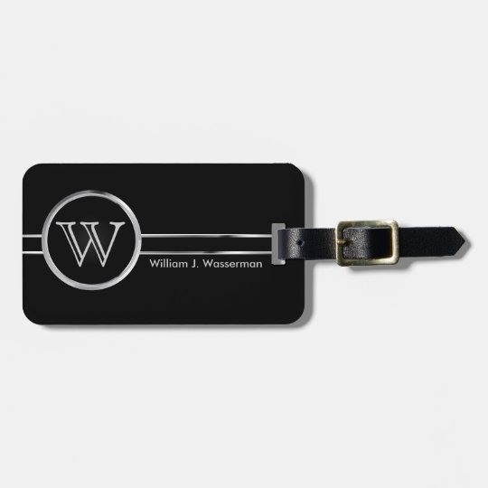 Masculine Monogram Black & Silver Style Luggage Tag