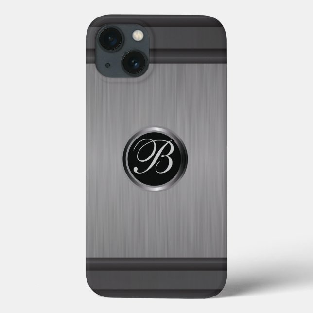 Masculine Monogram Black Steel Metallic Look Case-Mate iPhone Case (Back)