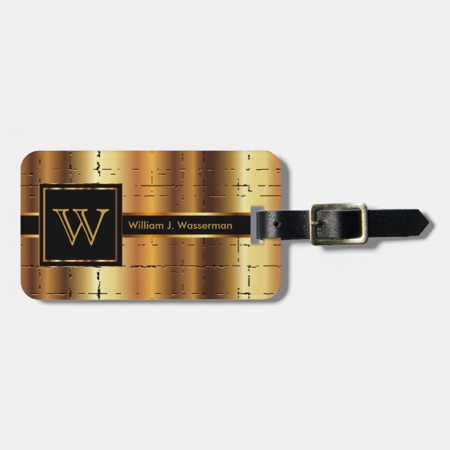 Masculine Monogram Executive Style - Gold Metal Luggage Tag (Front Horizontal)