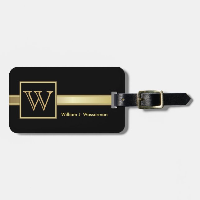 Masculine Monogram Executive Style Luggage Tag (Front Horizontal)