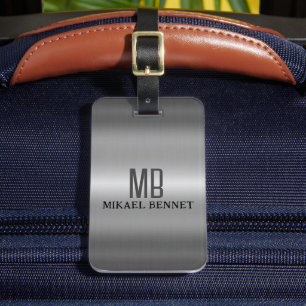 Masculine Monogram Executive Style - Silver Metal Luggage Tag