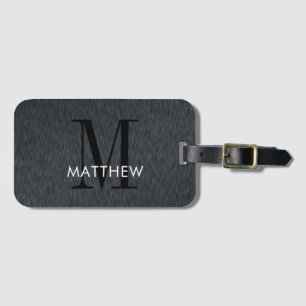 Masculine Monogram Script Black Brushed Metal  Luggage Tag