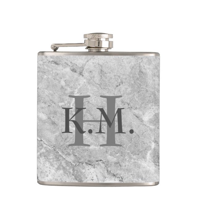 Masculine Monogrammed Grey Granite Flask (Front)