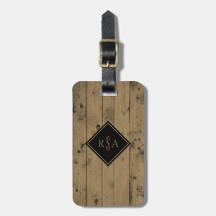 Masculine Monogrammed Initials   Rustic Wood Plank Luggage Tag