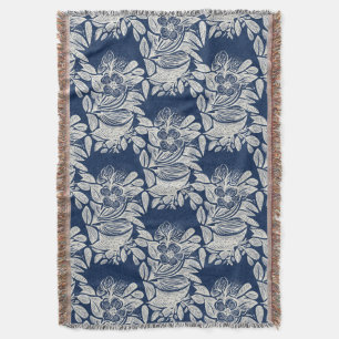 Masculine Navy Blue Effect Indigo Floral all Over Throw Blanket