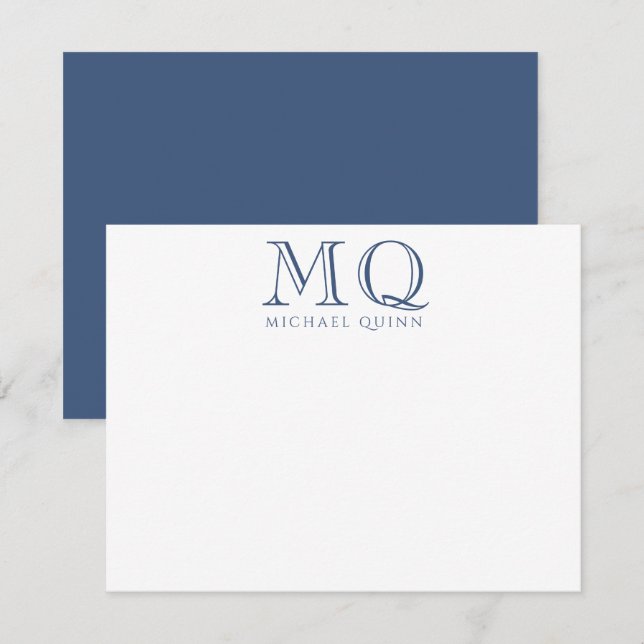 Masculine Navy Blue Initials Name Monogram  Card (Front/Back)