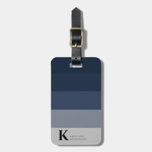 Masculine Navy Blue Ombre Grey Classic Monogram Luggage Tag