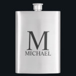 Masculine Personalized Monogram and Name Flask<br><div class="desc">Personalized Monogram and Name Gift
features personalized monogram and name in black classic serif font style on white background.

Perfect as holiday gift,  father's day gift,  family reunion favours,  thank you gift for groomsmen and gift for any special occasions.</div>