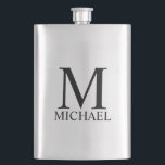 Masculine Personalized Monogram and Name Flask<br><div class="desc">Personalized Monogram and Name Gift
features personalized monogram and name in black classic serif font style on white background.
Perfect as holiday gift, father's day gift, family reunion favours, thank you gift for groomsmen and gift for any special occasions.</div>