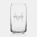 Masculine Personalized Monogram and Name Groomsmen Can Glass<br><div class="desc">Add a personal touch to your wedding with personalized groomsmen gift.
This design features personalized groomsman's name with title in grey and monogram in light grey as background,  in classic serif font style.

Also perfect for best man,  father of the bride,  ring bearer and more.</div>