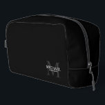 Masculine Personalized Monogram and Name Groomsmen Dopp Kit<br><div class="desc">Add a personal touch to your wedding with personalized groomsmen gift.
This design features personalized groomsman's name with title in white and monogram in light grey as background,  in classic serif font style on black background.

Also perfect for best man,  father of the bride and more.</div>