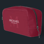 Masculine Personalized Monogram and Name Groomsmen Dopp Kit<br><div class="desc">Add a personal touch to your wedding with personalized groomsmen gift.
This design features personalized groomsman's name with title in white and monogram in light burgundy red as background,  in classic serif font style on burgundy red background.

Also perfect for best man,  father of the bride and more.</div>