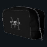 Masculine Personalized Monogram and Name Groomsmen Dopp Kit<br><div class="desc">Add a personal touch to your wedding with personalized groomsmen gift.
This design features personalized groomsman's name with title in white and monogram in light grey as background,  in classic serif font style on black background.

Also perfect for best man,  father of the bride and more.</div>