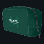 Masculine Personalized Monogram and Name Groomsmen Dopp Kit<br><div class="desc">Add a personal touch to your wedding with personalized groomsmen gift.
This design features personalized groomsman's name with title in white and monogram in light emerald green as background,  in classic serif font style on emerald green background.

Also perfect for best man,  father of the bride and more.</div>