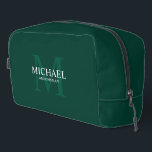 Masculine Personalized Monogram and Name Groomsmen Dopp Kit<br><div class="desc">Add a personal touch to your wedding with personalized groomsmen gift.
This design features personalized groomsman's name with title in white and monogram in light emerald green as background,  in classic serif font style on emerald green background.

Also perfect for best man,  father of the bride and more.</div>