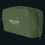 Masculine Personalized Monogram and Name Groomsmen Dopp Kit<br><div class="desc">Add a personal touch to your wedding with personalized groomsmen gift.
This design features personalized groomsman's name with title in white and monogram in light olive green as background,  in classic serif font style on olive green background.

Also perfect for best man,  father of the bride and more.</div>