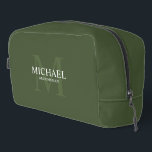 Masculine Personalized Monogram and Name Groomsmen Dopp Kit<br><div class="desc">Add a personal touch to your wedding with personalized groomsmen gift.
This design features personalized groomsman's name with title in white and monogram in light olive green as background,  in classic serif font style on olive green background.

Also perfect for best man,  father of the bride and more.</div>