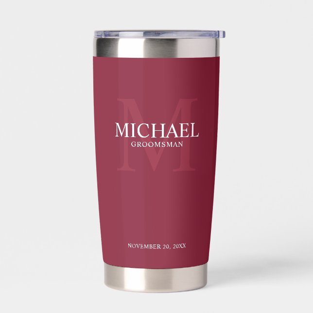 Masculine Personalized Monogram and Name Groomsmen Insulated Tumbler (Left)