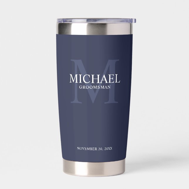 Masculine Personalized Monogram and Name Groomsmen Insulated Tumbler (Left)