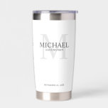 Masculine Personalized Monogram and Name Groomsmen Insulated Tumbler<br><div class="desc">Add a personal touch to your wedding with personalized groomsmen gift.
This design features personalized groomsman's name with title in grey and monogram in light grey as background,  in classic serif font style on white background.

Also perfect for best man,  father of the bride,  ring bearer and more.</div>