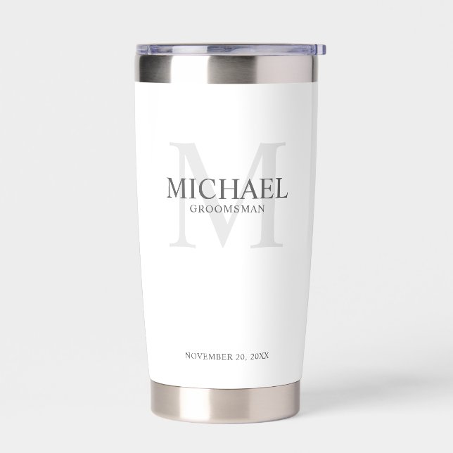 Masculine Personalized Monogram and Name Groomsmen Insulated Tumbler (Left)