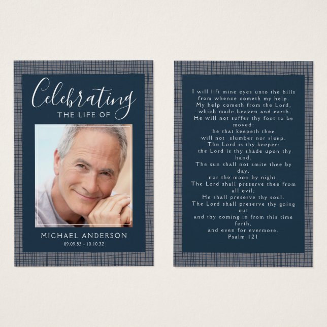 Masculine Photo Funeral Sympathy Prayer Card (Front & Back)