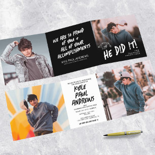 Masculine Photo Trifold Graduation Invitation