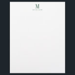 Masculine Professional Green Monogram  Letterhead<br><div class="desc">A modern masculine forest green name and initial monogram on white,  for your stationery,  with an Industrial Roman modern typeface. Add a special handwritten note with your own name logo. Simple and minimalist style. Order in larger quantities for greater savings.</div>