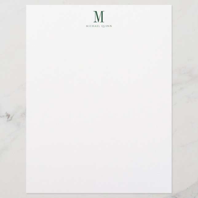 Masculine Professional Green Monogram  Letterhead (Front)