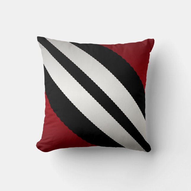 Masculine  Red Black Grey Stripes Design Throw Pillow (Front)