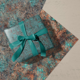 Masculine Rust Turquoise Patina Design Wrappin Wrapping Paper Sheet