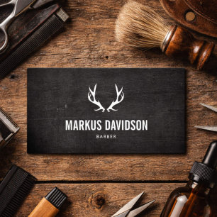 Masculine Rustic Antler Logo Barber Business Card