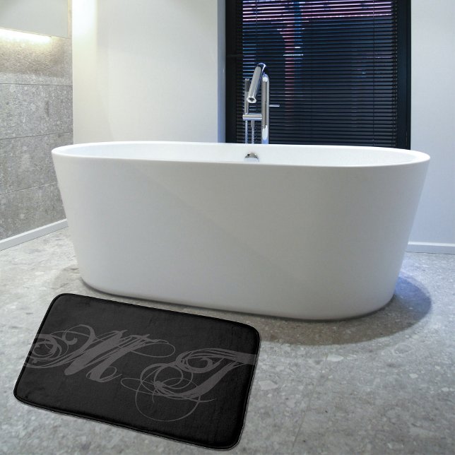 Masculine Script Calligraphy Monogram Initials Bath Mat (Creator Uploaded)