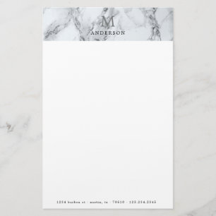 masculine silver marble monogram stationery