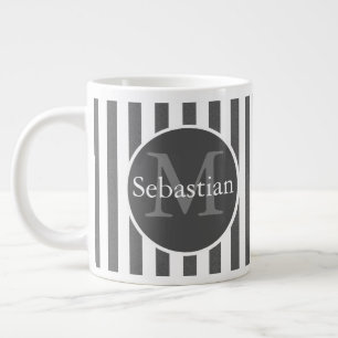 Masculine Striped Personalized Monogrammed Large Coffee Mug
