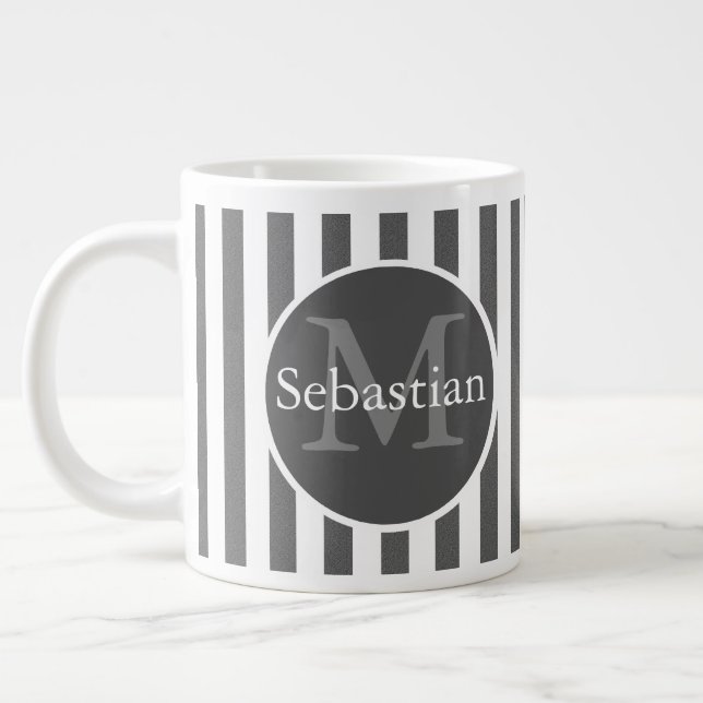 Masculine Striped Personalized Monogrammed Large Coffee Mug (Left)