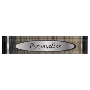 Masculine Styled Silver and Wood Nameplate