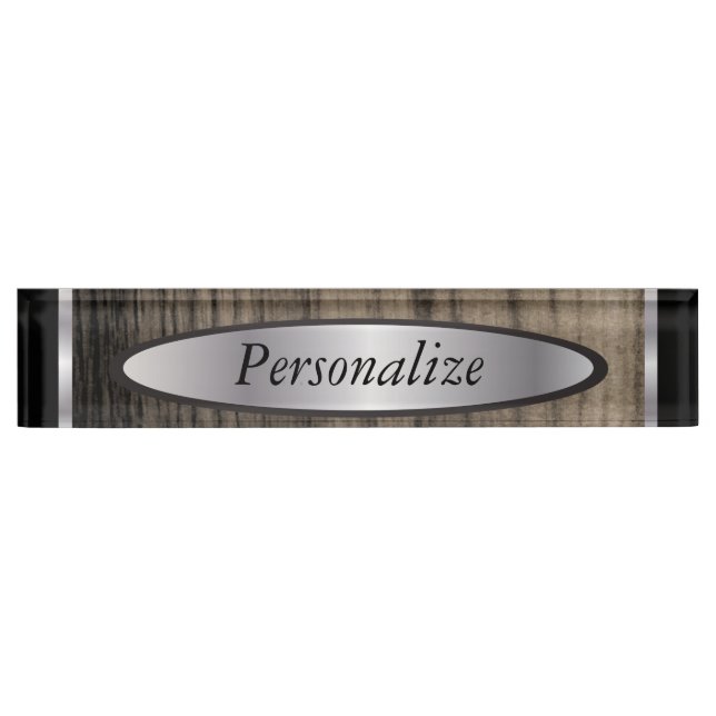 Masculine Styled Silver and Wood Nameplate (Front)