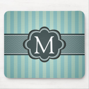 Masculine Teal Blue Stripes Custom Monogram Mouse Pad