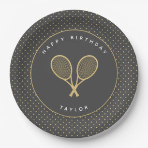 Masculine Tennis Star Sports Themed Grey and Gold Paper Plate