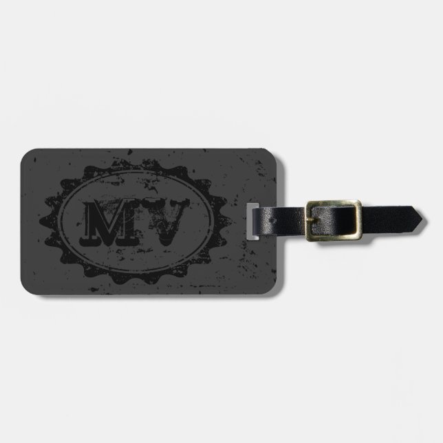 Masculine vintage monogram travel luggage tag (Front Horizontal)