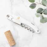 Masculine White and Gold Personalized Groomsmen Corkscrew<br><div class="desc">Add a personal touch to your wedding with personalized groomsmen corkscrew. This corkscrew features white monogram in gold circle element with name and title in gold professional font style on white background. Also perfect for best man, father of the bride and more. Please Note : The foil details are simulated...</div>