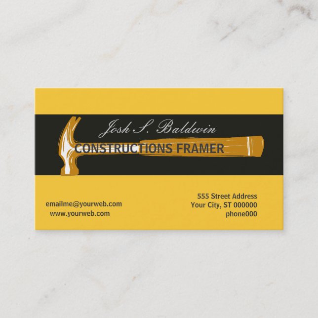 Masculine Woodworker Construction Hammer Business Card (Front)