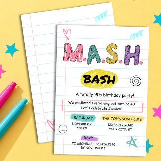 MASH Game 90s Birthday Party Retro MASH Bash Invitation
