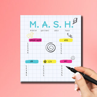 MASH Game, 90s Party Favour Notepad