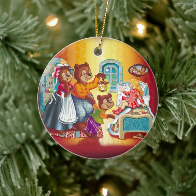 Masha and 3 bears. Animal Family. Ceramic Ornament (Tree)
