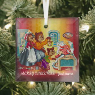 Masha and 3 bears glass ornament